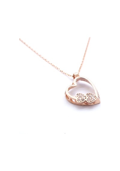 Ferizz Zirkon Taşlı Rose Kalp Şeklinde Gümüş Kolye Gk-315