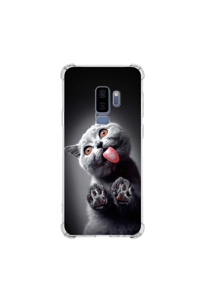 Samsung Galaxy S9 Plus Uyumlu Kedi 2 Baskılı Şeffaf Köşe Korumalı Antişok Kılıf