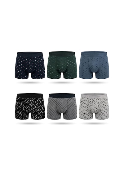 Hepsine Rakip Kota Erkek Baskılı Penye Boxer 6 Lı Paket Pamuklu Elastan Karışık Desenli KARIŞIK