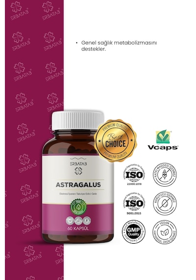 Erbatab Astragalus Çin Geveni Eki 60 Kapsül