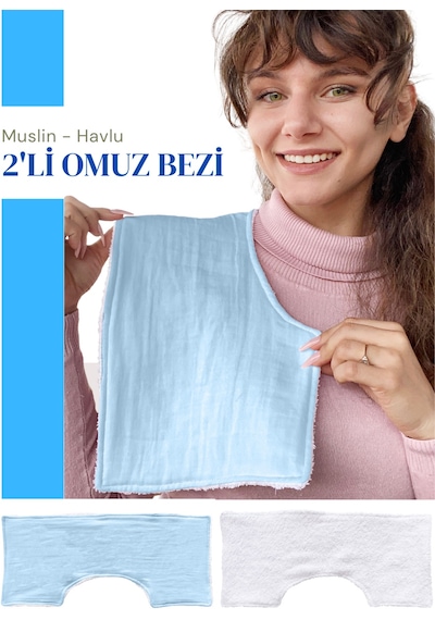Müslin-havlu 2'li Çift Yönlü Omuz Bezi Gaz Çıkarma Bezi M-beyaz Beyaz - Mavi