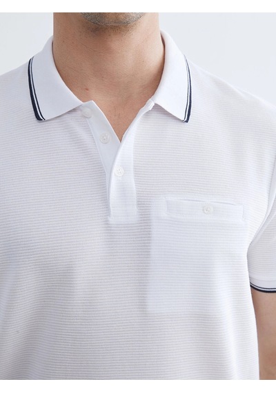 LC Waikiki Lcwaıkıkı Classic Beyaz Polo Yaka Erkek Dokulu Tişört Buxe Whıte