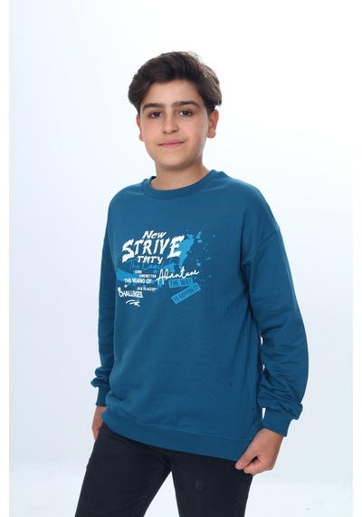 Toontoy Kids Toontoy Erkek Çocuk New Strıve Baskılı Sweatshirt Petrol Mavi