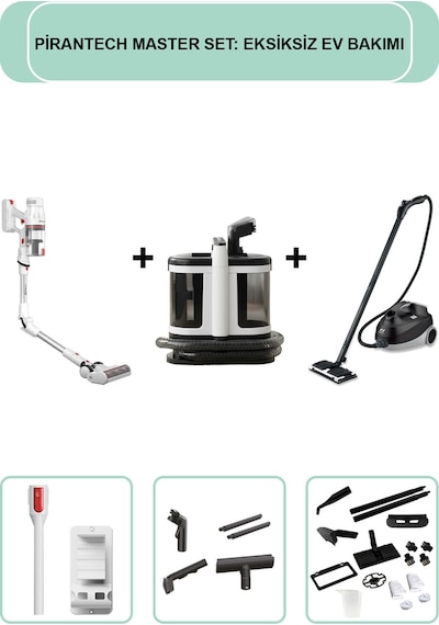 Pirantech ES-330 Kablosuz Süpürge & V22C Halı Ve Koltuk Yıkama & CB-107C Profesyonel Buharlı Temizleyici