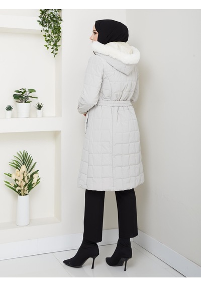 Eslemnur Nova Kumaş Şişme Mont 100cm Krem