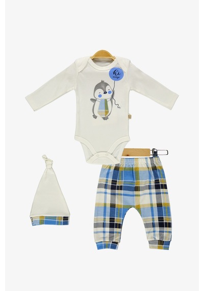 Mnk Baby & Kids Kravatlı Penguen Badi , Pantolon , Şapka Penye Takım Mnk0587 mavi