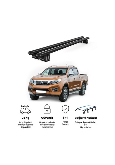 Pençe Nissan Navara 2014-2021 Uyumlu Siyah Ara Atkı 135cm Port Bagaj Tavan Barı