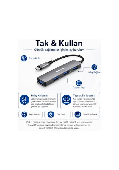 Sw-u324 Type-c Metal Usb Hub, 3x Usb 2.0 + 1x Usb 3.0 4 Port Usb Çoklayıcı, Alüminyum Gövde Gri Usb-c Hub, Laptop Tablet Pc Macbook Uyumlu İçin Mouse Klavye Usb Bellek Aksesuar Bağlantı Adaptörü
