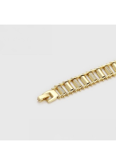 Zirkon Taşlı Şerit Detaylı 14 Ayar Altın Kaplama Gösterişli Kadın Bileklik Gold