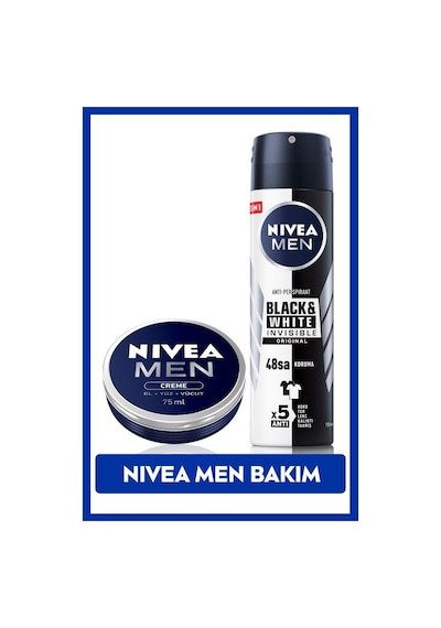 Nivea Black & White Invesible Original Erkek Sprey Deodorant 150 ML + Nemlendirici Erkek Bakım Kremi 75 ML