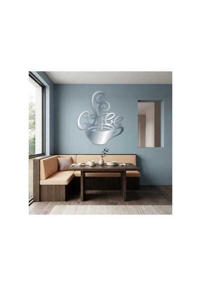 Coffee Metal Duvar Tablosu - Duvar Dekoru - Krom - 62 X 75 Cm