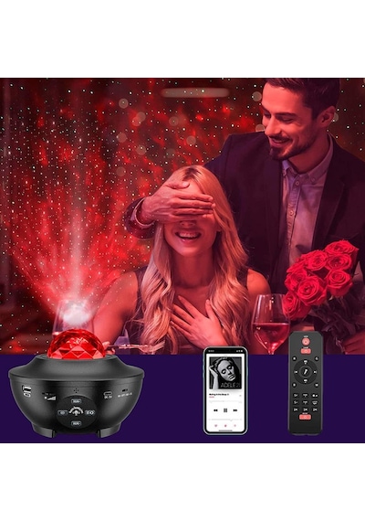 Quenlite Oc-12 Bluetooth'lu Led Gökyüzü Işıkları Bulutsu Okyanus Dalgası Projektörü Eğlence Disko Parti