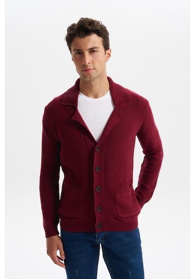 AR-MA Arma Erkek Slim Fit Örme Likralı Pike Şal Yaka Düğmeli Triko Hırka %50 Pamuk %50 Akrilik K0hto0859 Bordo