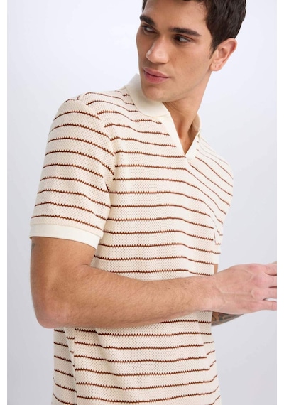 DeFacto Regular Fit Polo Yaka Çizgili Triko Kısa Kollu Tişört C4150AX25SMBN312