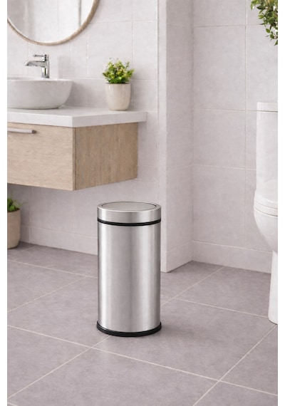 Sas 11 Litre Döner Kapaklı Paslanmaz Çelik Banyo & Wc Çöp Kovası Titan 7511 Gri