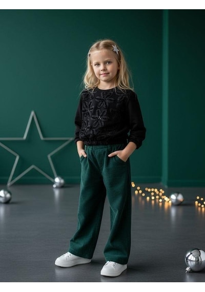 Zekids Kız Bebek Çiçek Nakışlı Sweatshirt-16479 Siyah