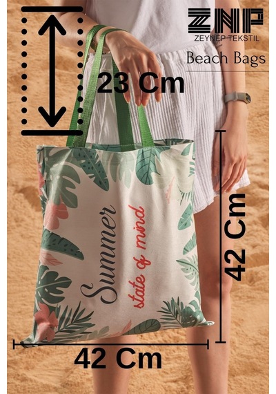 Summer Mind Desen Baskılı Plaj Çantası Yeşil