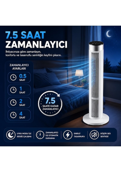 Amazon Başlık 39 İnç Kule Tipi Vantilatör, Uzaktan Kumandalı, 45w Güçlü Motor, 3 Hız Kademesi, 3 Modlu, Led Dokunmatik Ekran, Salınımlı, Sessiz Çalışma, 7.5 Saat Zamanlayıcı, Beyaz
