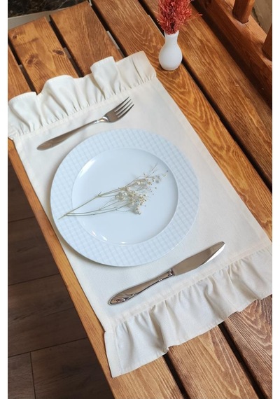 Bahar Keten 2 Kenar Fırfırlı Krem Vintage Amerikan Servis 30x50