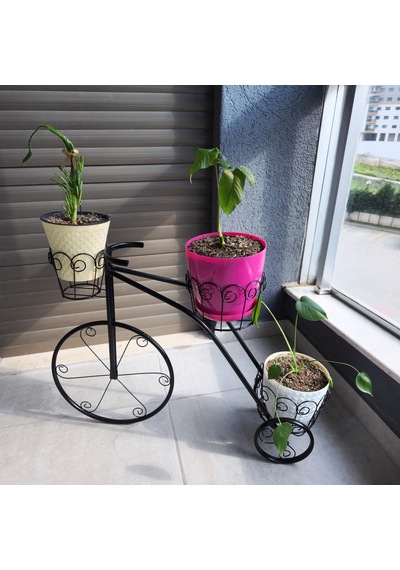 3 Gözlü Ferforje Bisiklet Saksılık Metal Çiçeklik Dekoratif Bitki