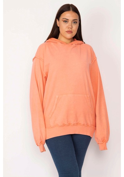 Şans Kadın Turuncu Kapşonlu Kanguru Cepli Sweatshirt 65n29634-oranj Turuncu