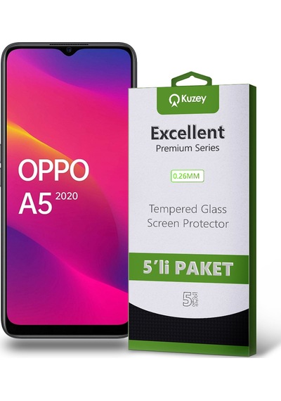 Oppo A5 2020 ile Uyumlu Kırılmaz Temperli Ekran Koruyucu Cam Ekonomik 5'li Paket