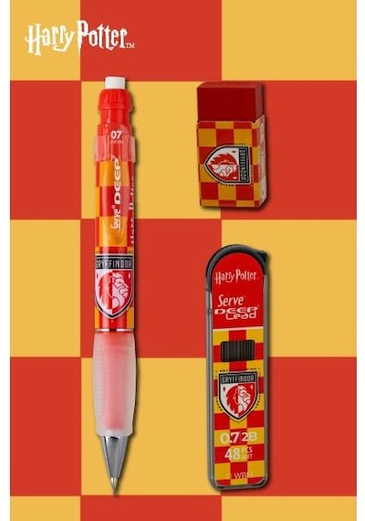 Serve Deep Üçlü Set 0.7 Mm Mekanik Versatil Kalem Harry Potter Gryffindor Damalı - Kırmızı Çok Renkli