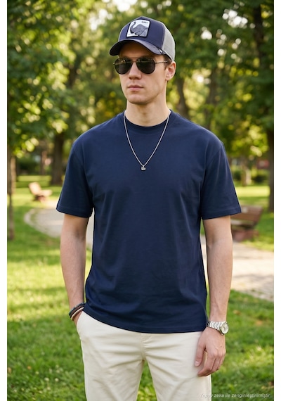Buratti Pamuklu Relaxed Fit Sıfır Yaka Erkek T Shirt 5905446 Indigo