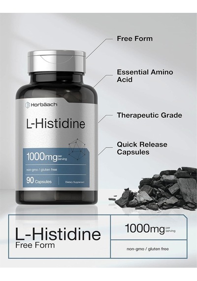 Horbaach L-histidine 1000mg 90 Capsules Non-gmo And Gluten Fr...