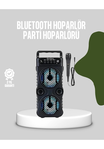 Bluetooth Bağlantılı Led Işıklı Taşınabilir Hoparlör - 1200 Mah Şarjlı, Fm Radyolu