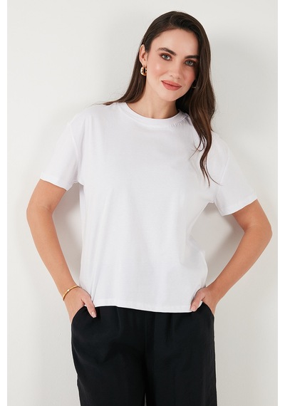 Lela Pamuklu Oversize Fit Bisiklet Yaka Bayan T Shirt 5866097 Ekru