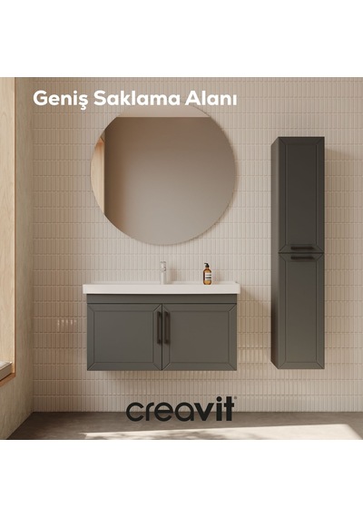 Creavit D20 100 Cm Kapaklı Lavabo Dolabı Antrasit Lake Antrasit