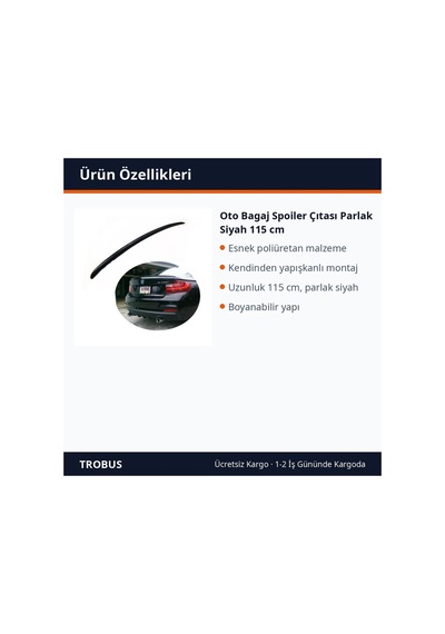 Trobus Oto Bagaj Spoiler Çıtası Parlak Siyah 115 Cm