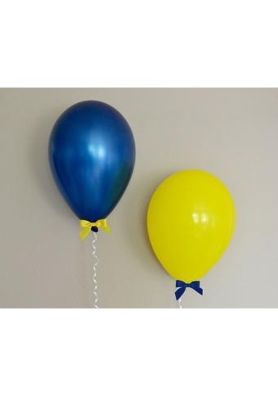 25 Adt Metalik Koyu Mavi Lacivert-Civciv Sarı Balon Helyumla Uçan