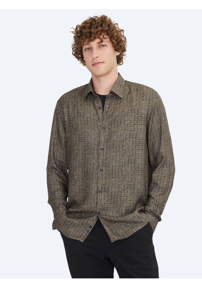 Kip Kahverengi Çizgili Regular Fit Dokuma Casual %100 Pamuk Gömlek Kahverengi