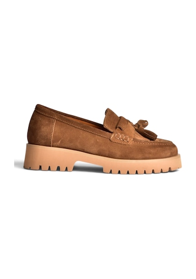 Fox Shoes Z944014461 Taba Süet Kalın Tabanlı Püsküllü Loafer Ayakkabı