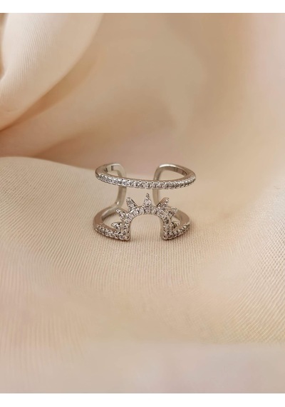 Güneş İki Sıralı Taşlı Model Ayarlanabilir Silver Gümüş Renkli Yüzük Silver