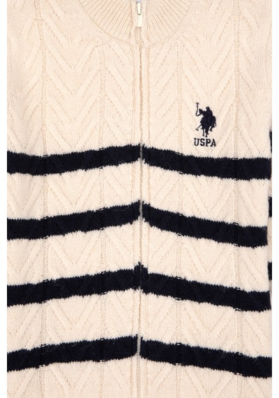 U.S. Polo Assn. Erkek Çocuk Fermuarlı Krem Triko Hırka 50295651-VR071