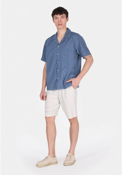 Colin's Colins Oversize Fit Klasik Yaka Çizgili Erkek Mavi Kısa Kol Gömlek Cl1075129 Q1.v1 Dn44320 Denim