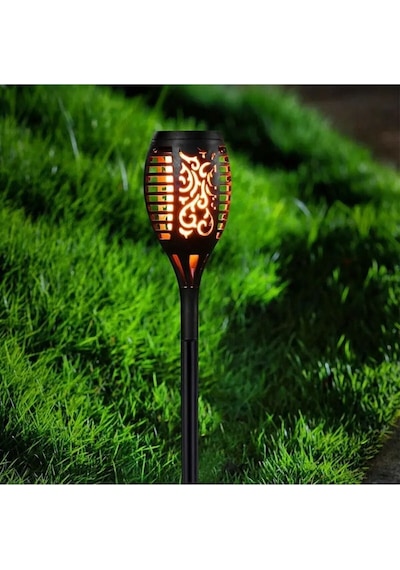 2 Adet Alev Efektli Solar Led Güneş Enerjili Bahçe Lambası Aydınlatması Armatür 50 Cm