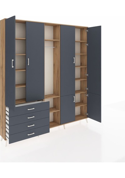 Arges Dolap 14 Raflı 4 Çekmeceli Tek Askılı 220x30x243 Çam-antrasit/antrasit Antrasıt/antrasıt Arges Dolap 14 Raflı 4 Çekmeceli Tek Askılı 220x30x243 Çam-antrasit/antrasit Antrasıt/antrasıt
