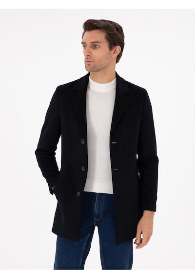 Cacharel Lacivert Yün Karışımlı Ex. Slim Fit Palto