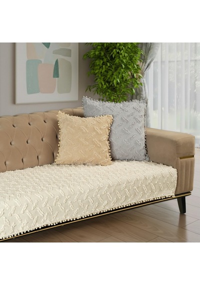 Tr Ponela Bohem Ponponlu Koltuk Örtüsü 90x200 Cm Sadece Oturma Alanı 1 Adet - Krem Diğer