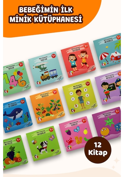 Bebeğimin İlk Minik Kütüphanesi Eğitici Bebek Kitap Seti 12 Li Türkçe İngilizce 1+ Yaş