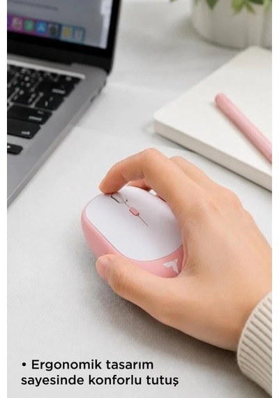 Masaüstü Gereci Çalışma Masası Cep Aksesuarı Mouse Çift Modlu Sessiz Kablosuz Fare Tm16 Pembe