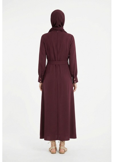 Armine Trend Drape Detaylı Belden Kuşaklı Elbise Mürdüm 26yt904