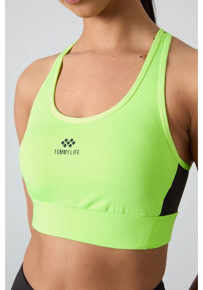 Tommy Life Neon Sarı Çapraz Sırt Detaylı Slim Fit U Yaka Pedli Kadın Spor Büstiyer - 97121 Neon Sarı