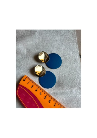 Lunarie Gold Mavi Daire Disk Sallantılı Küpe Modern Kararmaz