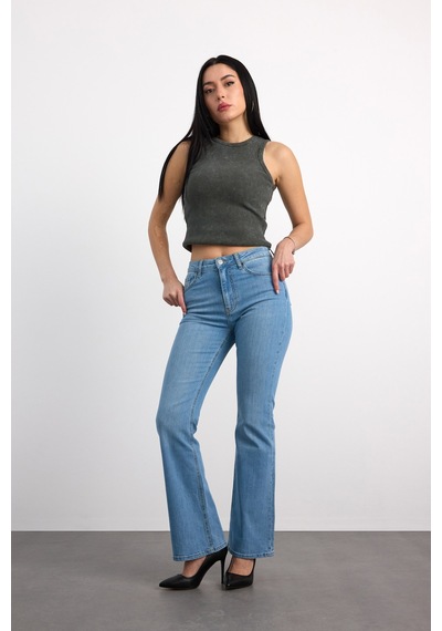 24352-70053 Kadın Hıght Waıst Flare Denim Pantolon 24352-70053 Buz Mavi