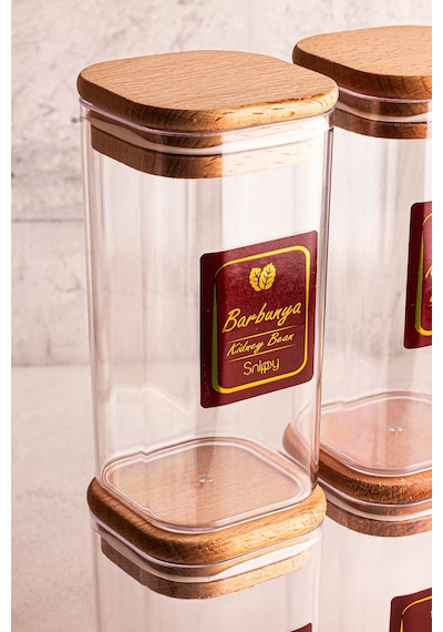 Snippy Boxy - 12'li Ahşap Vakumlu Kapaklı Etiketli Baharatlık Takımı 350 Ml - Erzak Saklama Kabı Seti Ahşap
